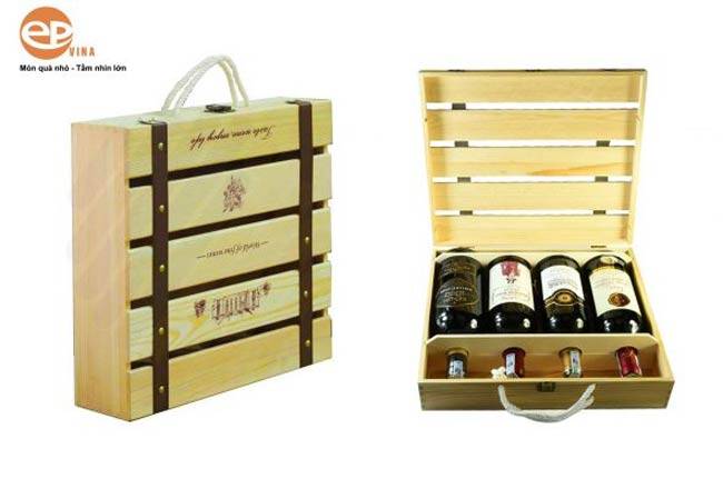 Hộp đựng rượu 4 chai bằng gỗ phong cách Hộp đựng rượu 4 chai bằng gỗ phong cách