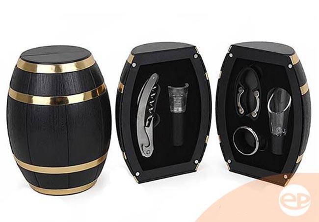 Hộp phụ kiện rượu vang khui mở 4 món bằng gỗ Hộp phụ kiện rượu vang khui mở 4 món bằng gỗ