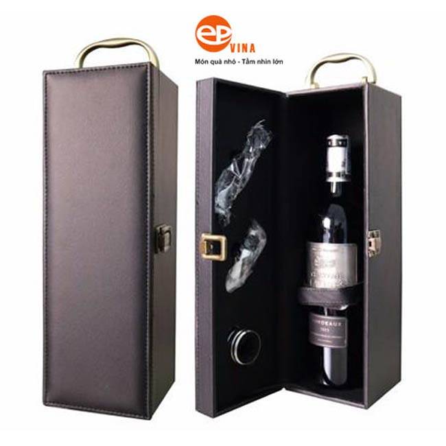 Hộp rượu da đơn kèm 3 phụ kiện rượu Hộp rượu da đơn kèm 3 phụ kiện rượu
