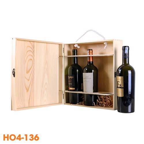 Hộp rượu bằng gỗ đựng 3 chai khá cân đối
